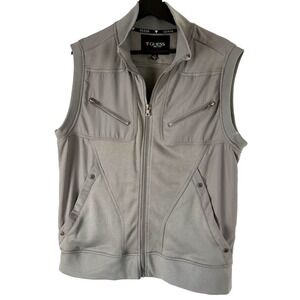 Guess Mens L Grey Full Zip Mock Neck Perforated Panel Athletic Track Vest